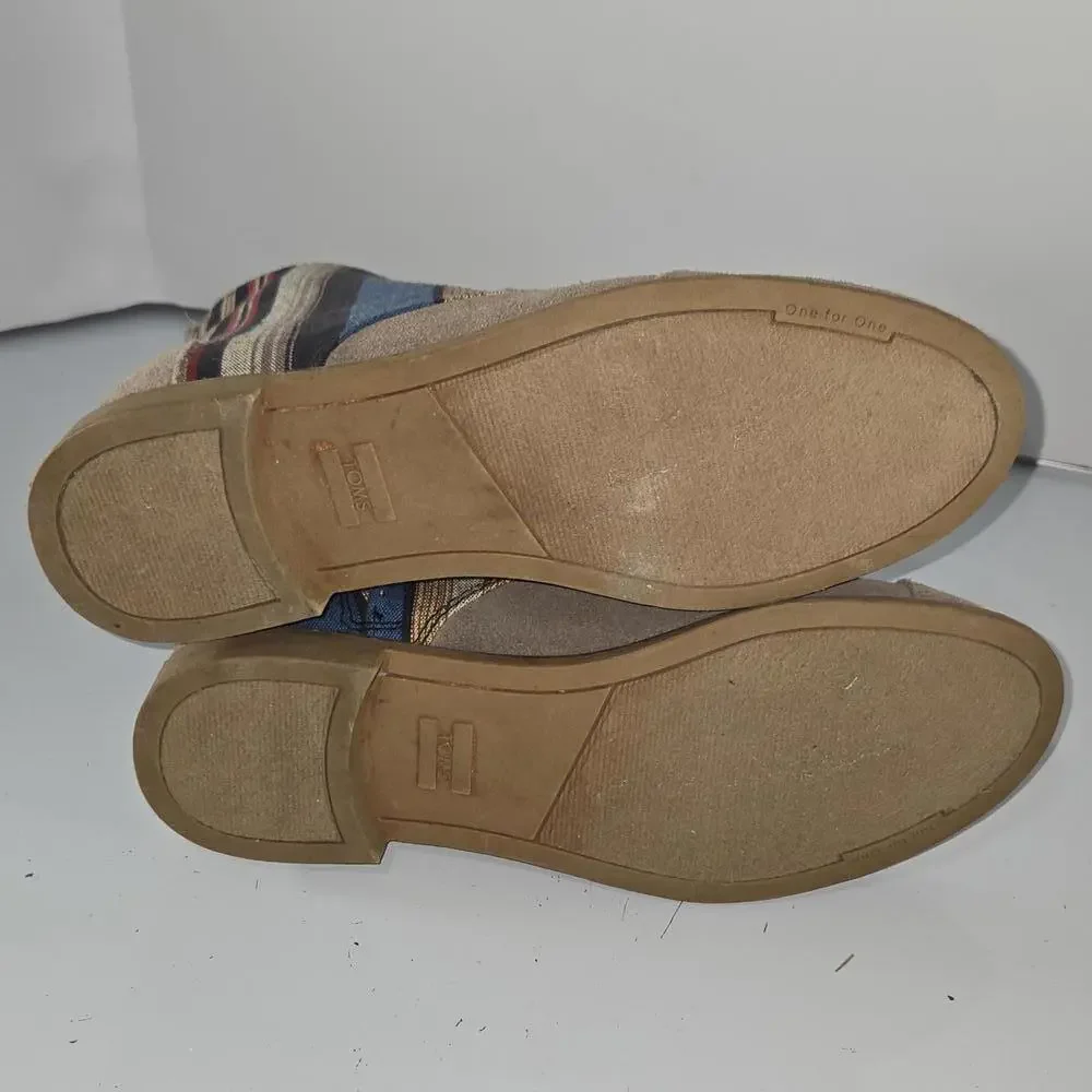 0202 TOMS Alpa Boots‎ Taupe Suede Leather Striped Colorful Women's Size 7.5W